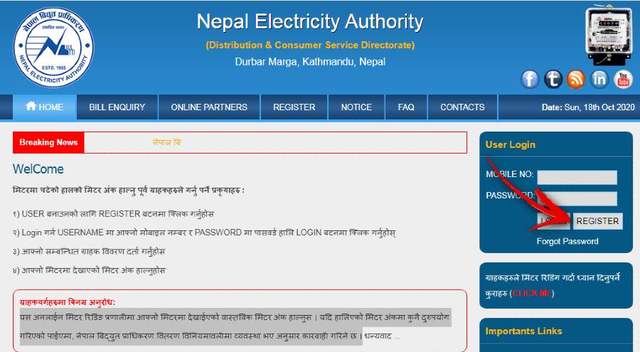 Nepal Electricity Authority registration